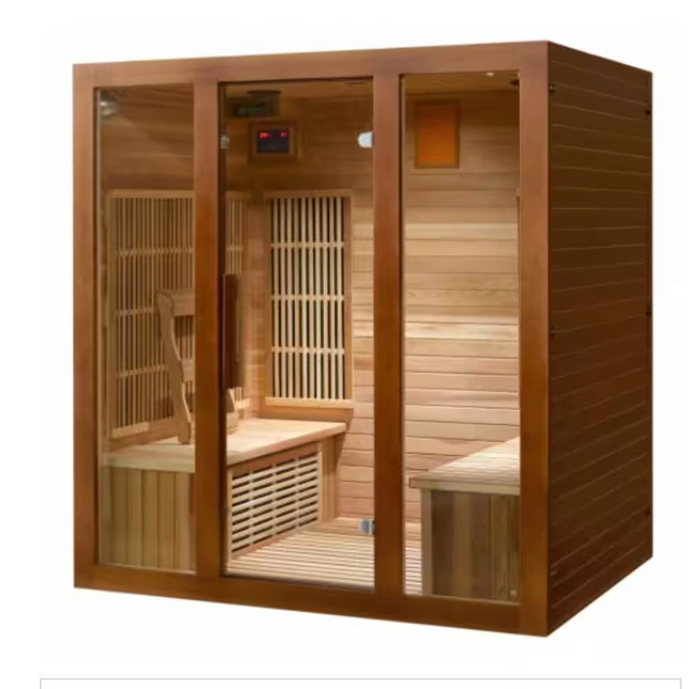 Roslyn 4-Person Indoor Infrared Sauna in Cedar with Side Bench Seating, Chromatherapy, 10-Heater Panels and Bluetooth