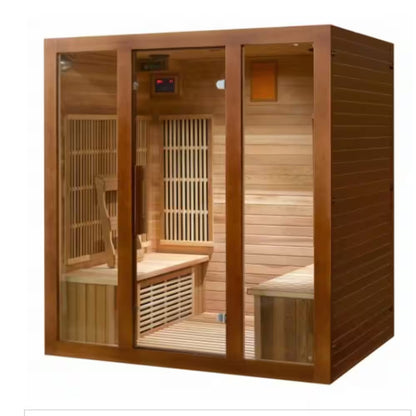 Roslyn 4-Person Indoor Infrared Sauna in Cedar with Side Bench Seating, Chromatherapy, 10-Heater Panels and Bluetooth