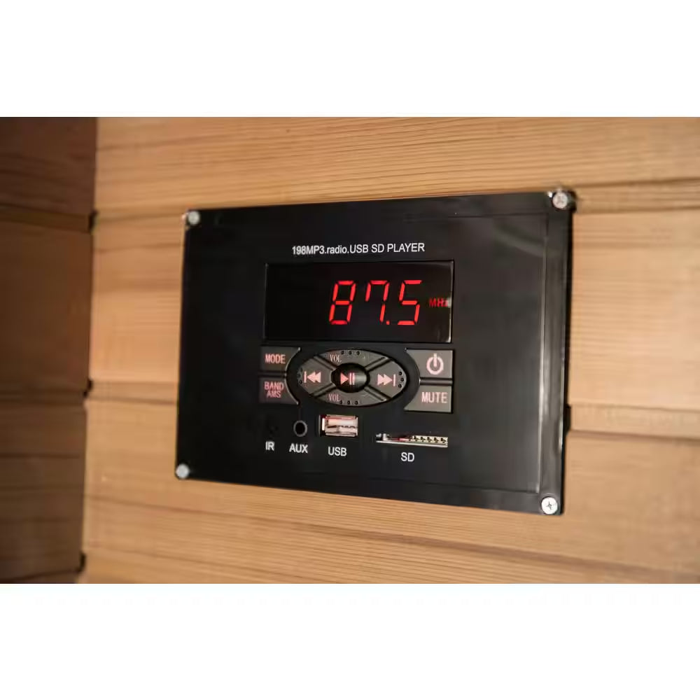 Roslyn 4-Person Indoor Infrared Sauna in Cedar with Side Bench Seating, Chromatherapy, 10-Heater Panels and Bluetooth