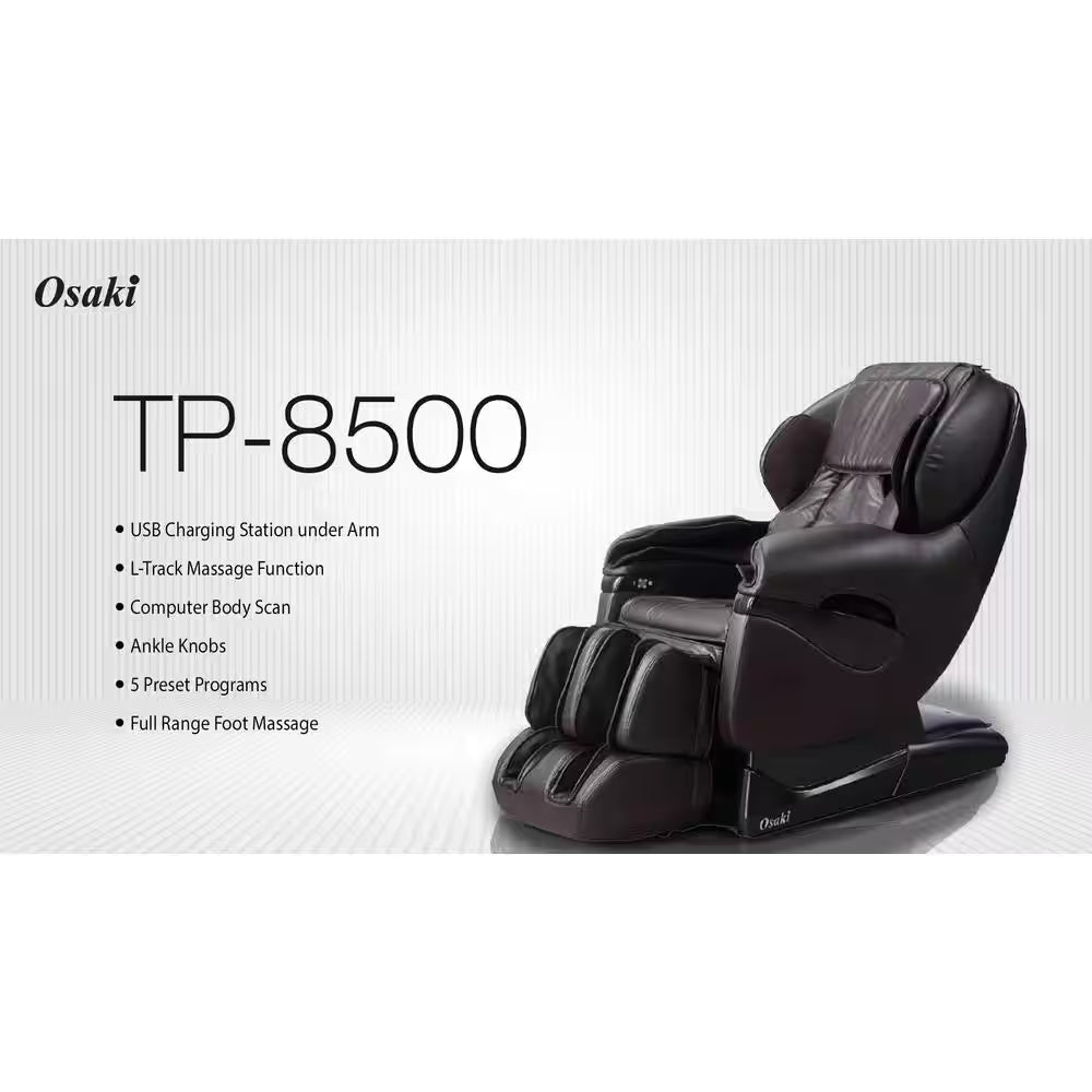 Pro 8500 Series Brown Faux Leather Reclining 2D Massage Chair with Zero Gravity, Foot and Calf Massage, Heated Seat