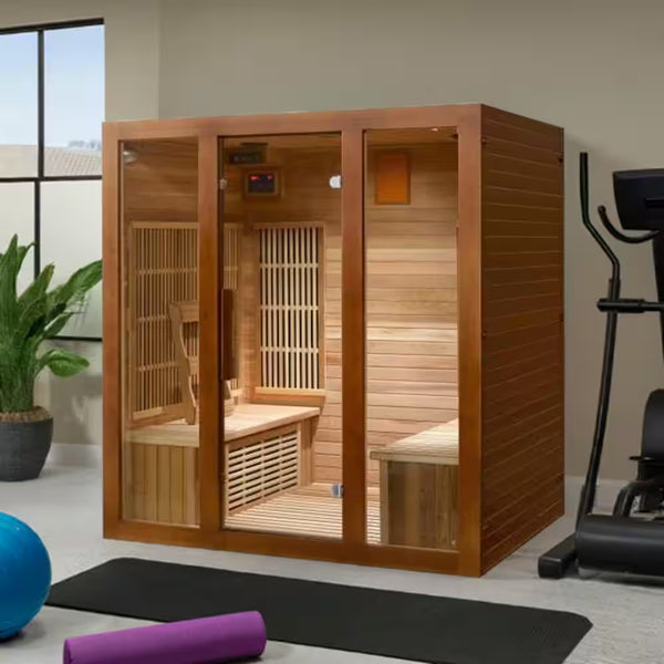 Roslyn 4-Person Indoor Infrared Sauna in Cedar with Side Bench Seating, Chromatherapy, 10-Heater Panels and Bluetooth
