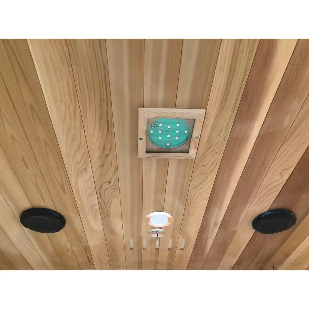 Roslyn 4-Person Indoor Infrared Sauna in Cedar with Side Bench Seating, Chromatherapy, 10-Heater Panels and Bluetooth