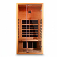 1 Person Extendable FAR Infrared Sauna for Home, Hemlock Wood Low EMF 6 Carbon Heaters Indoor Saunas with LED Lights, Bluetooth Speaker, Digital Control Panel, and Seating Bench — Studio Shot