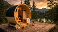 Outdoor Indoor Finland Pine Wet Dry Barrel Sauna 3-5 Person Front Porch Canopy 4.5 Kw ETL Certified Bitumen Shingle Roof — Lifestyle